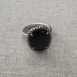 Genuine Pandora Rare and Retired Black Onyx Stone Amethyst Pave Ring, size 5